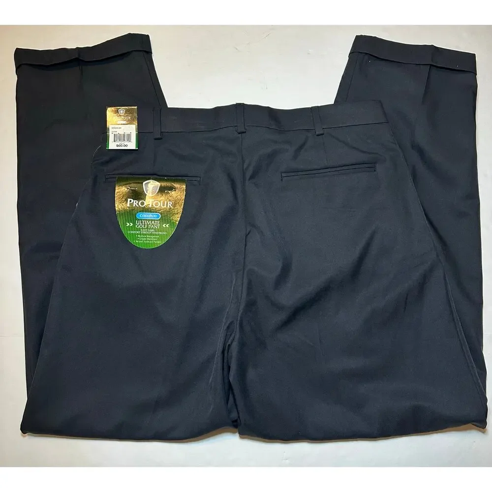 Pro Tour Mens Coolplay Ultimate Golf Pants Size 34/30 Caviar Color Pleat Front